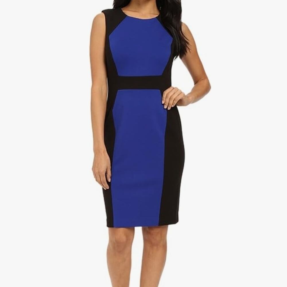 Calvin Klein Women's Blue and Black Colorblock Sheath Dress Size 10 NWT